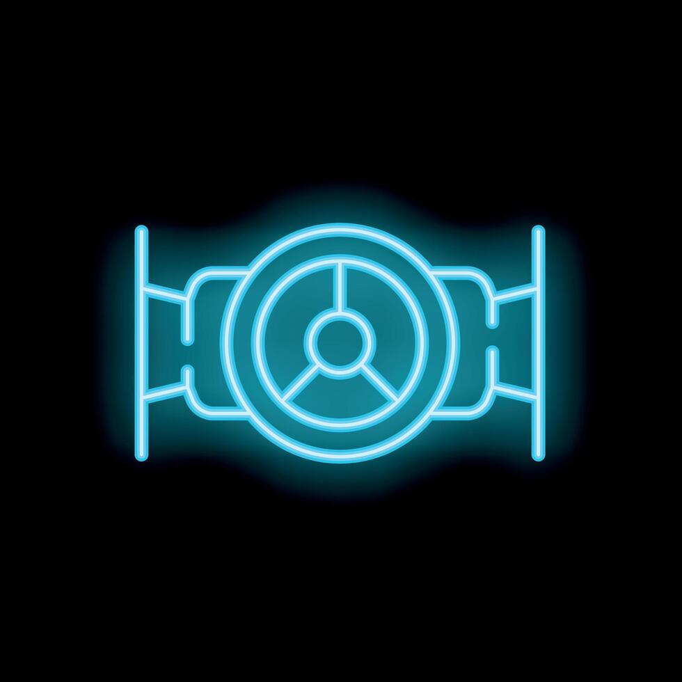 Neon pipeline valve icon glowing on dark background vector