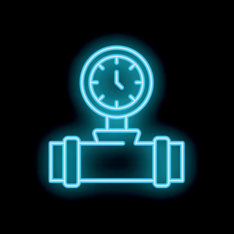 Neon blue water meter icon showing time remaining on black background vector