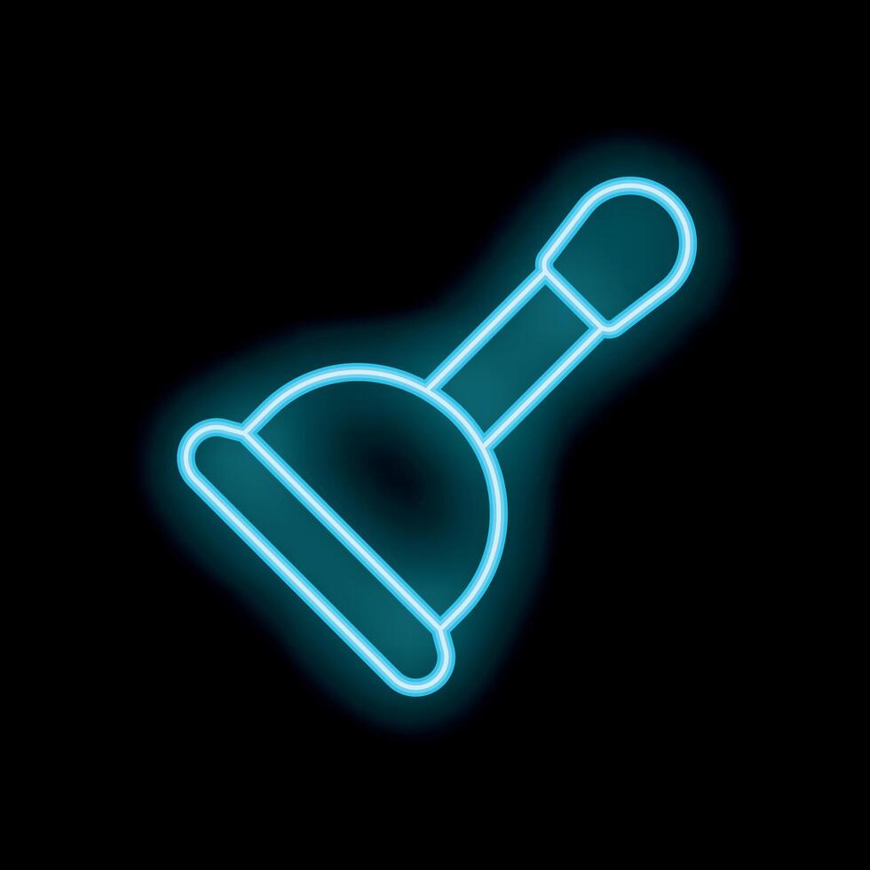Blue neon sign of plunger glowing on black background vector