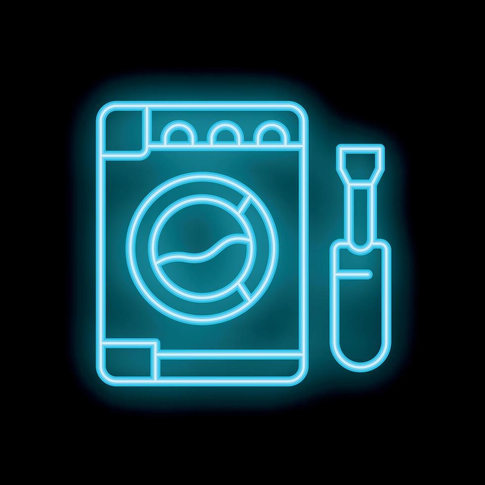 Neon icon of washing machine depicting laundry service vector