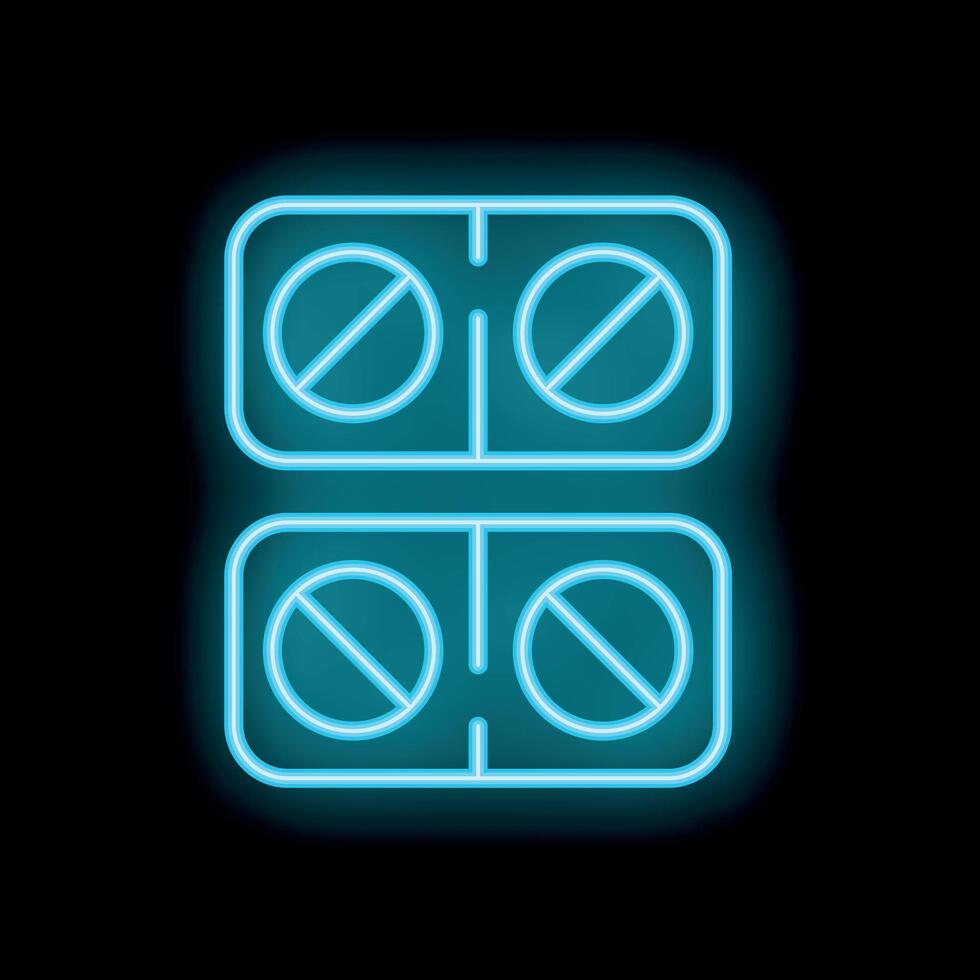 Glowing neon sign of pills in blister pack on a black background vector