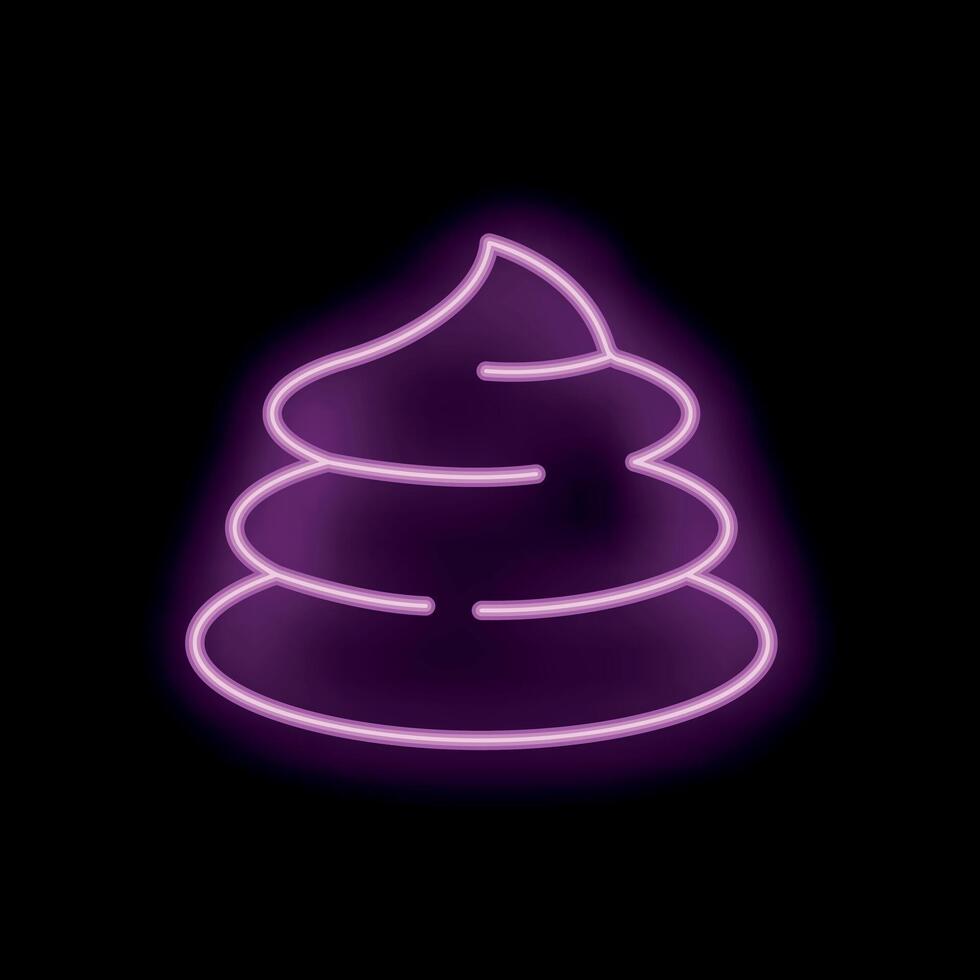 Glowing neon purple poop sign on black background vector