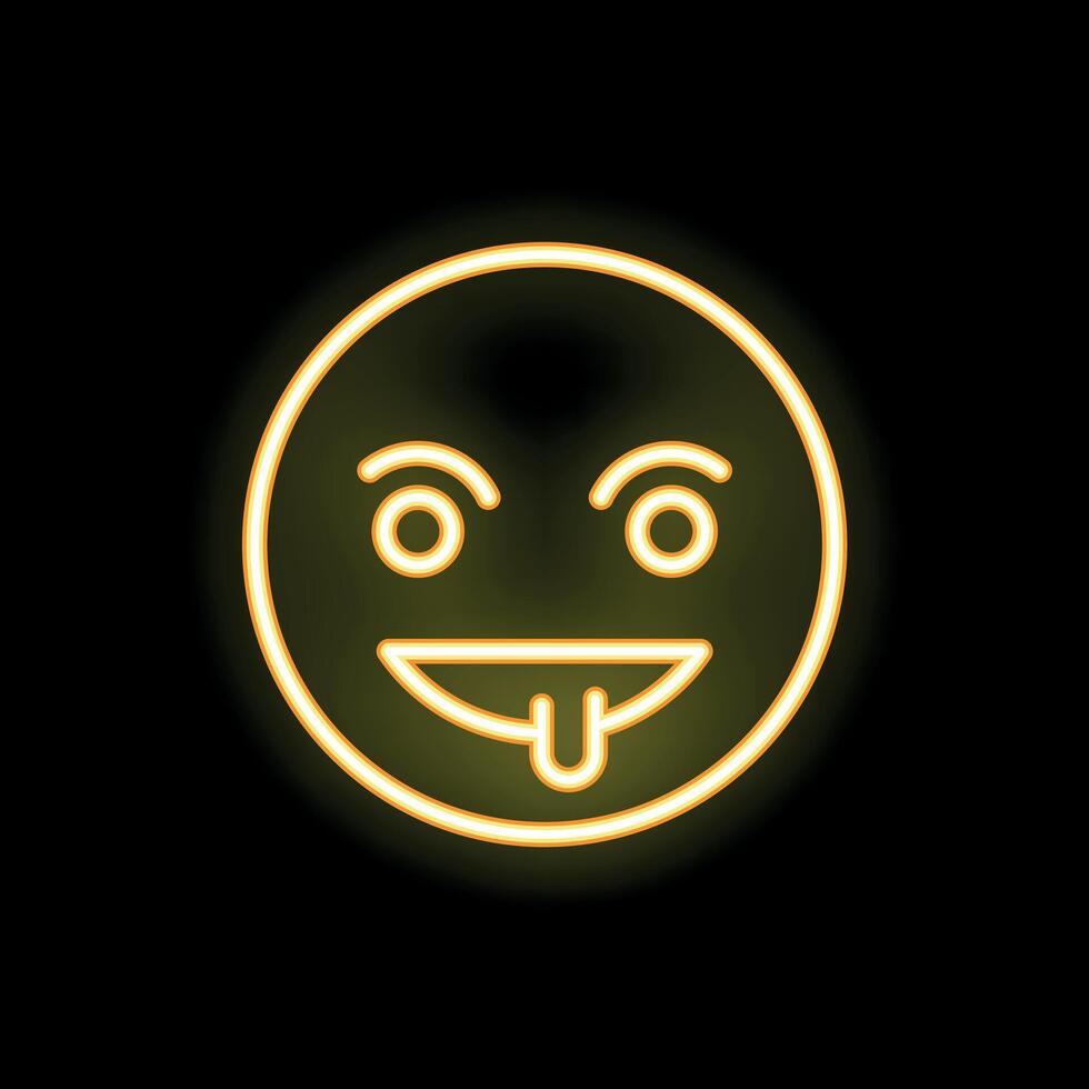 Neon yellow emoji sticking out its tongue with a glow effect vector