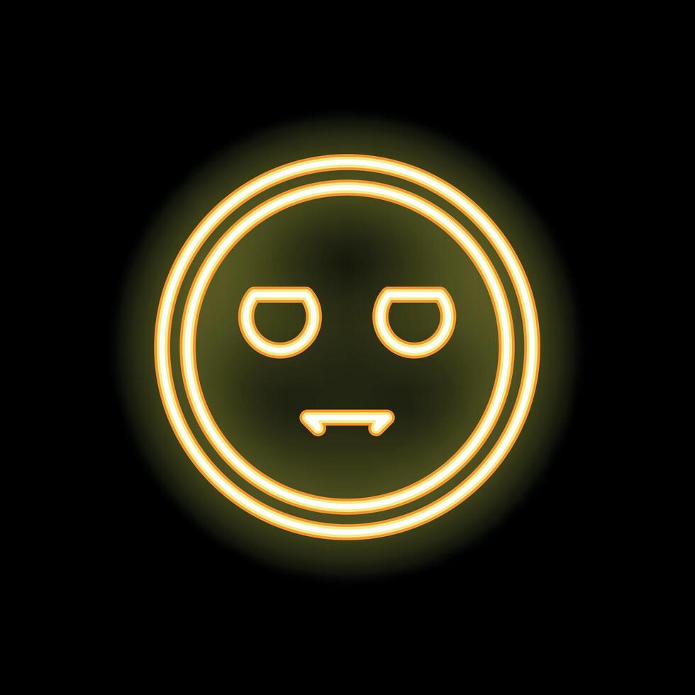 Yellow neon sign showing a vampire face with blank expression on black background vector