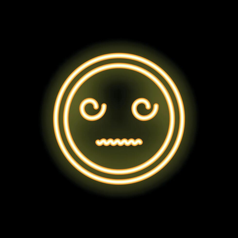 Neon yellow suspicious emoticon expressing discontent on black background vector
