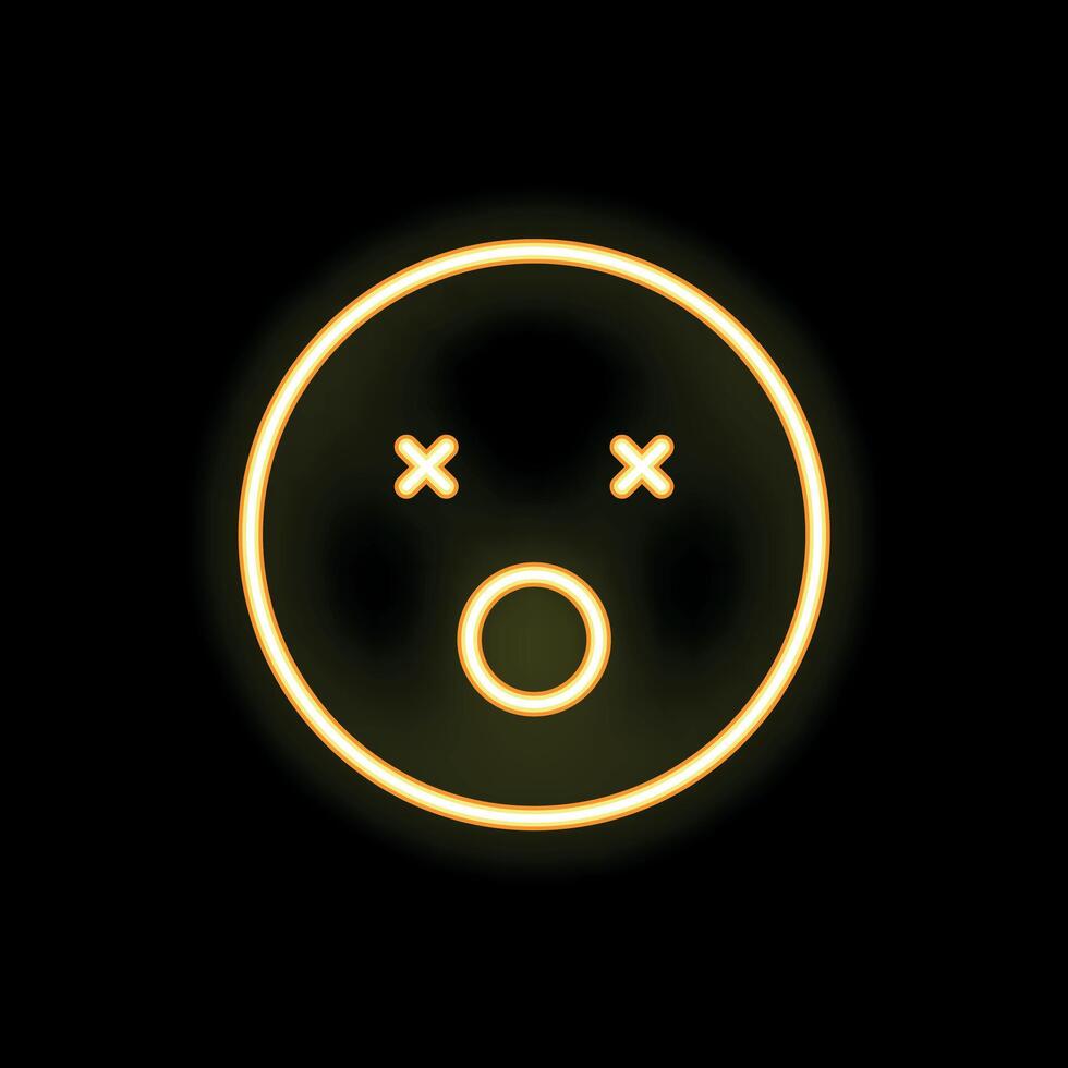 Neon yellow emoji is expressing shock with its mouth open and eyes crossed vector
