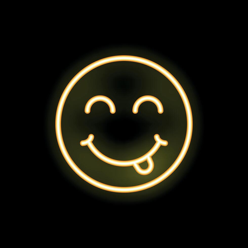 Neon yellow emoji showing tongue and closed eyes on black background vector