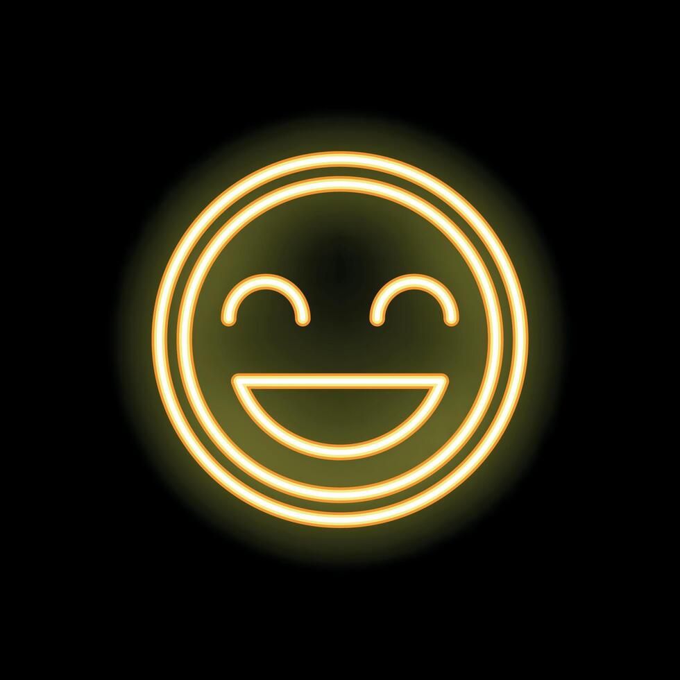 Neon yellow smiley face glowing on black background vector