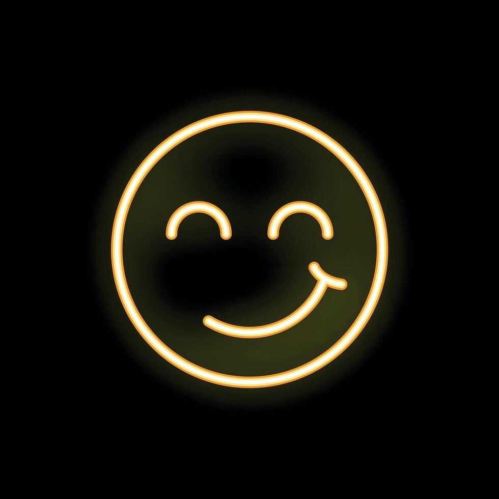 Neon yellow smiley face glowing on black background vector