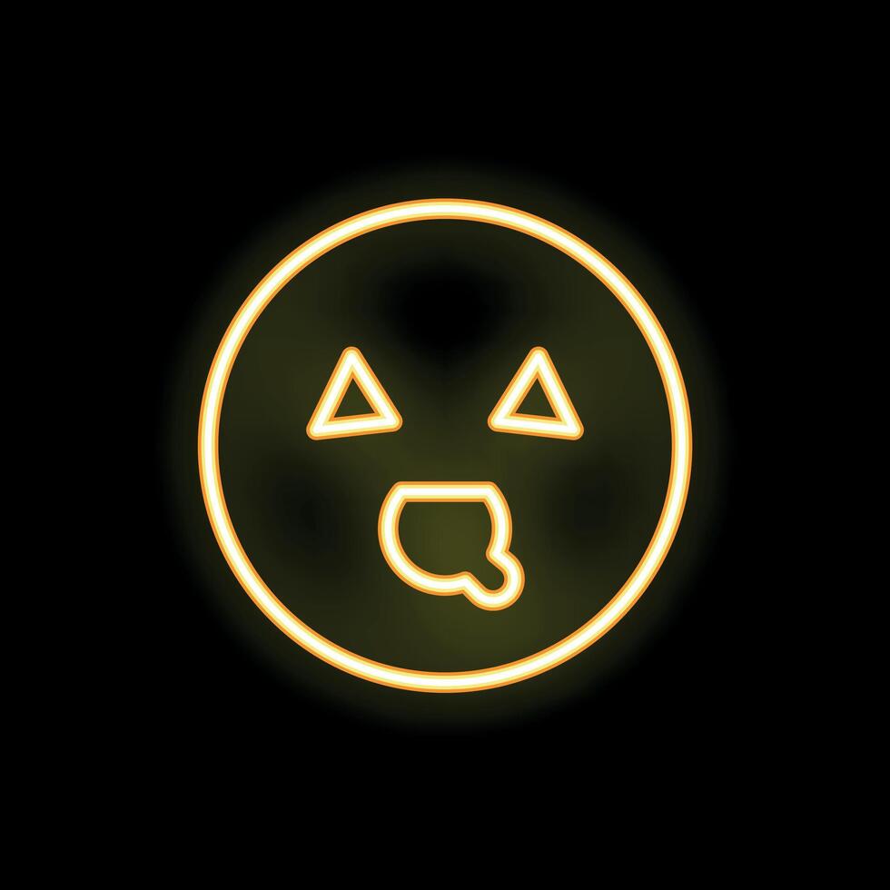 Yellow neon surprised emoji on black background vector