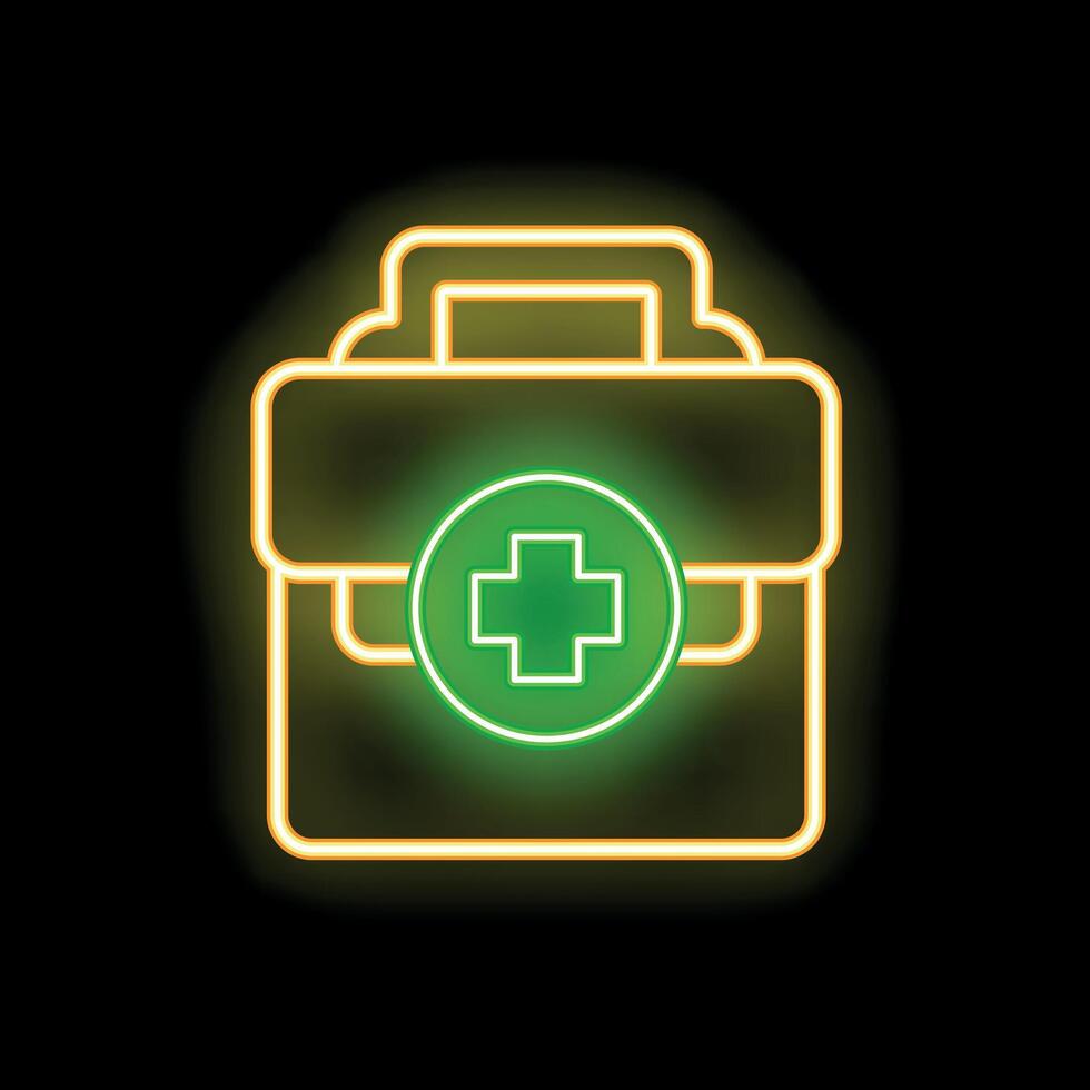 Glowing neon line first aid kit on black background vector
