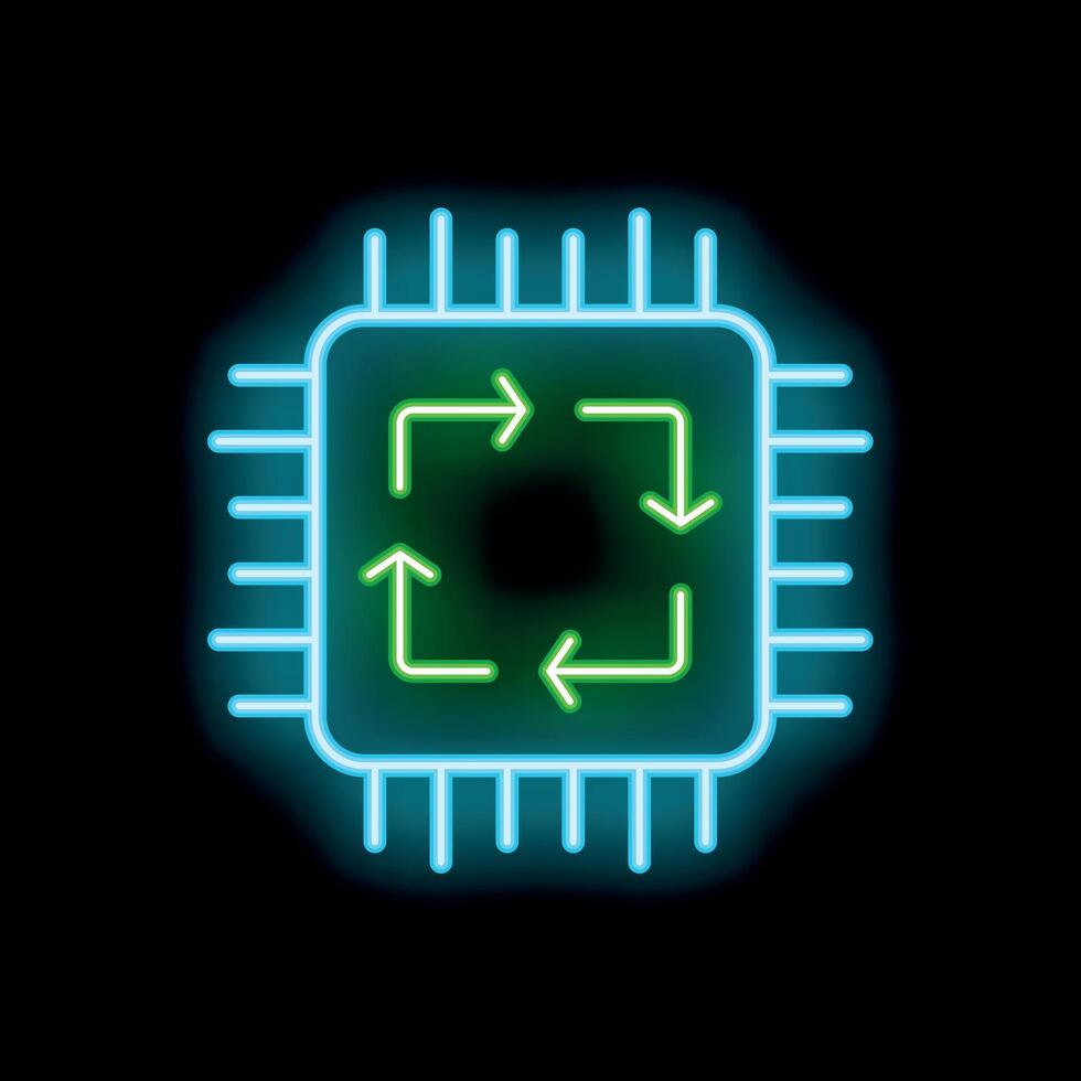 Neon cpu icon showing refreshing data process vector