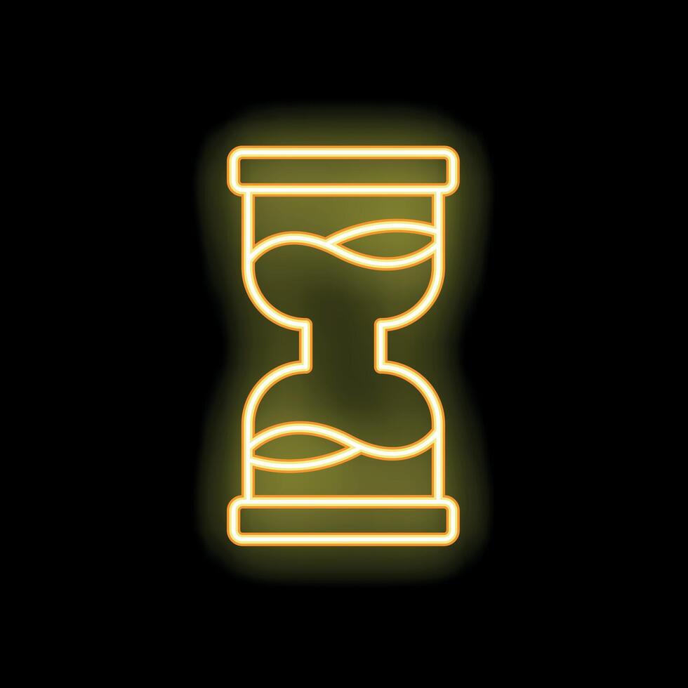 Neon yellow hourglass showing time passing on black background vector