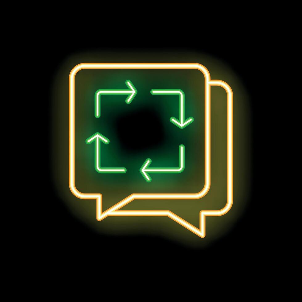 Neon speech bubble showing rotating arrows with black background vector