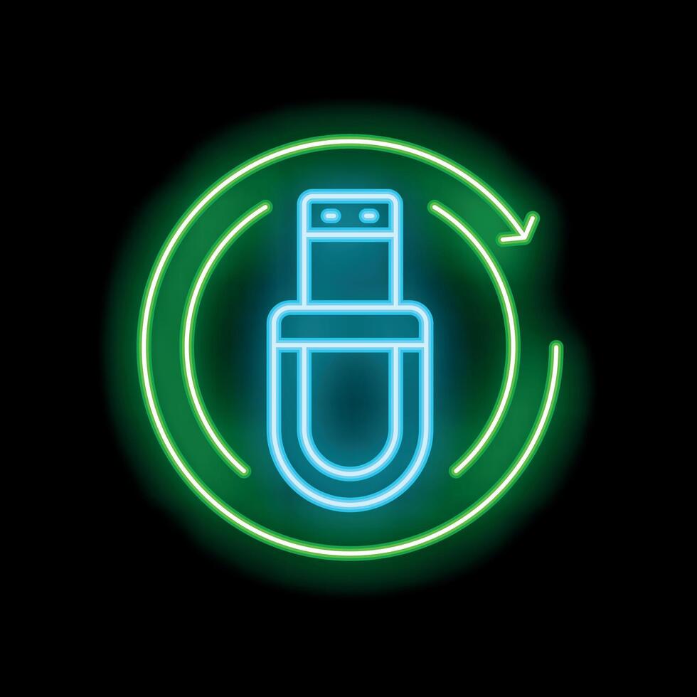 Neon green usb flash drive icon circulating in green circle vector