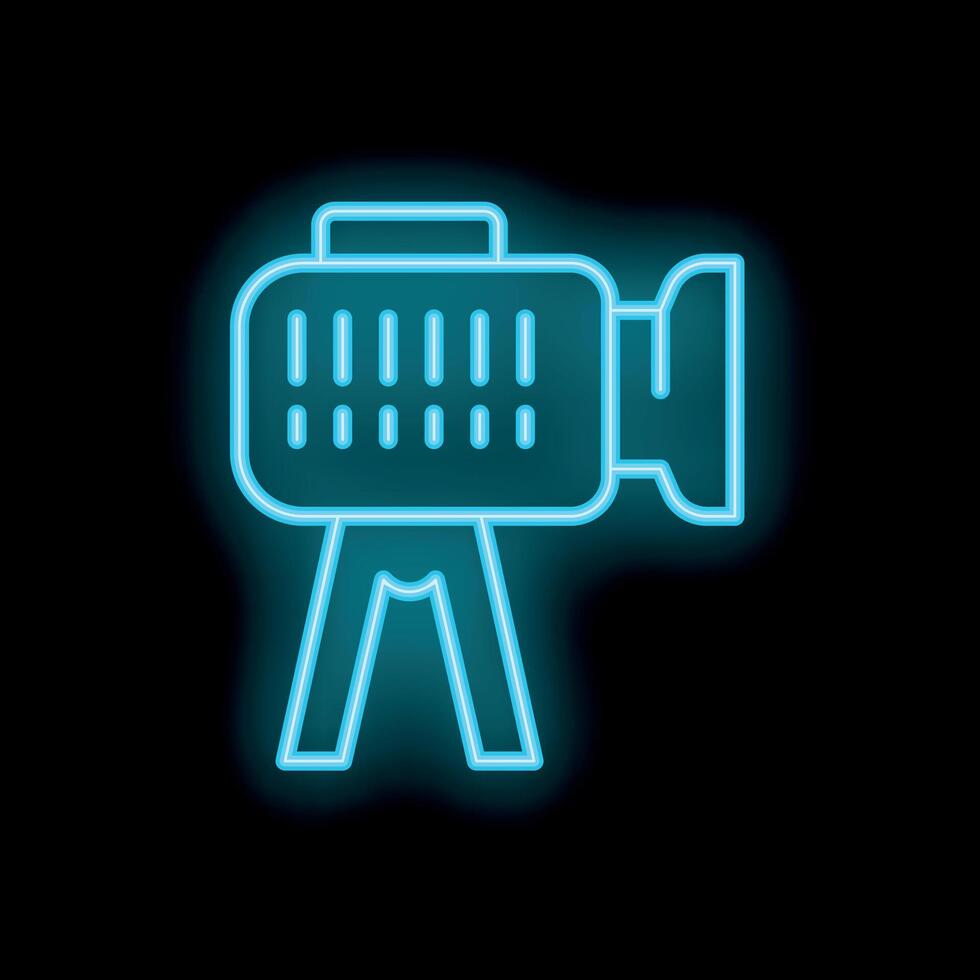 Neon icon of professional digital camera on tripod recording vector