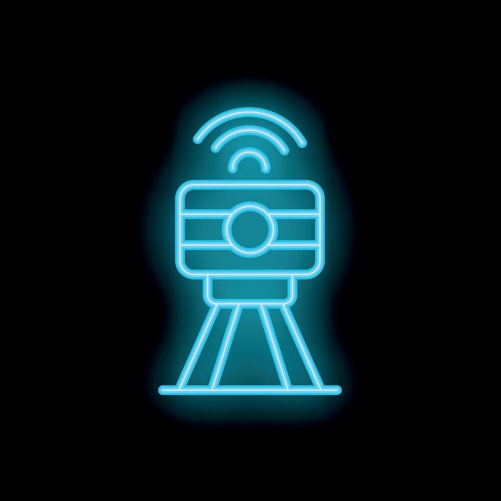 Neon wifi router sending signal on black background vector