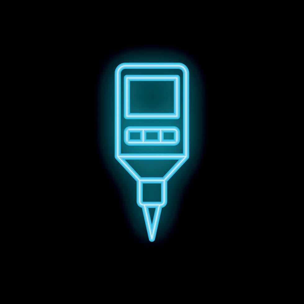 Glowing blue neon icon of a digital thermometer is isolated on a black background vector