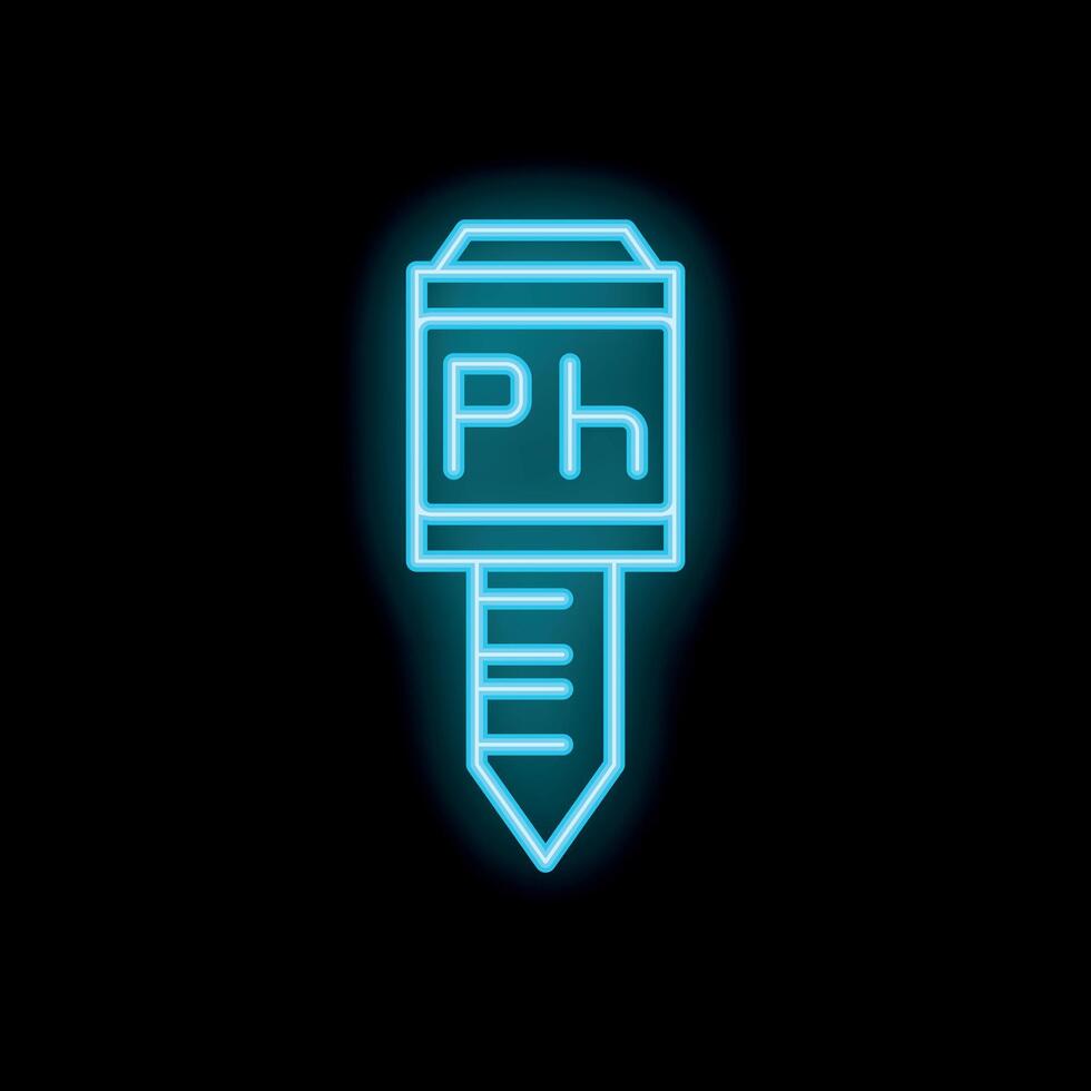 Neon icon of electronic ph meter showing hydrogen ion activity vector