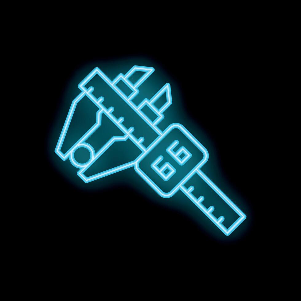 Neon vernier caliper glowing on black background vector