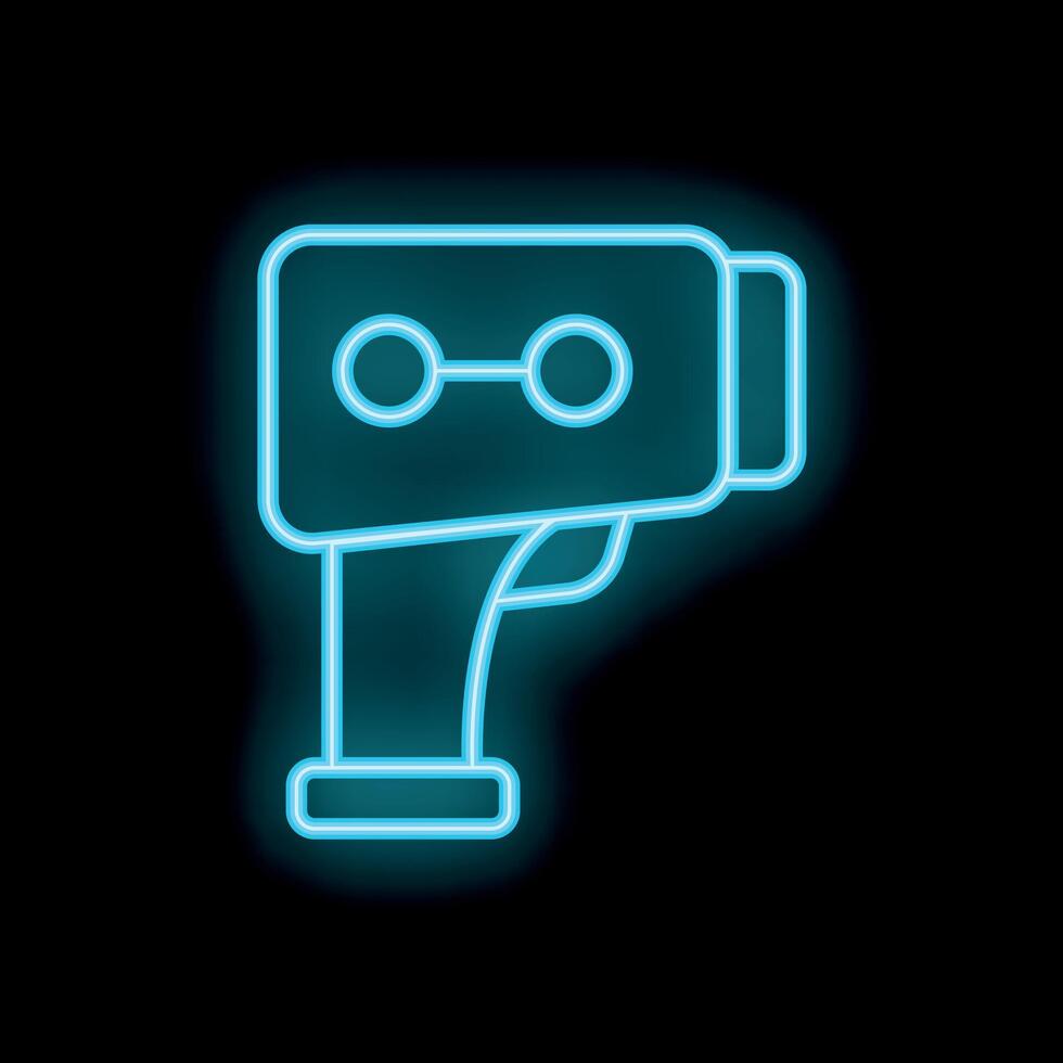 Neon blue digital infrared thermometer glowing on a black background vector