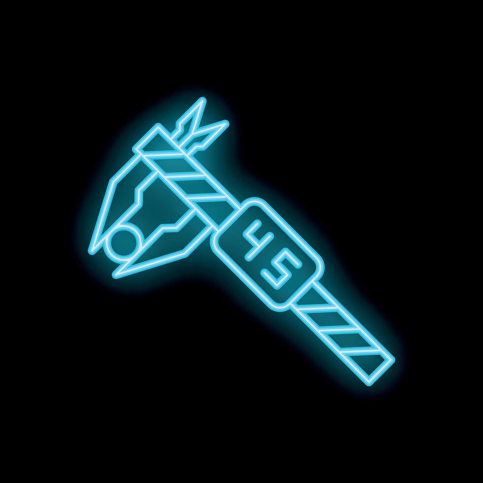 Neon vernier caliper measuring tool icon glowing on dark background vector