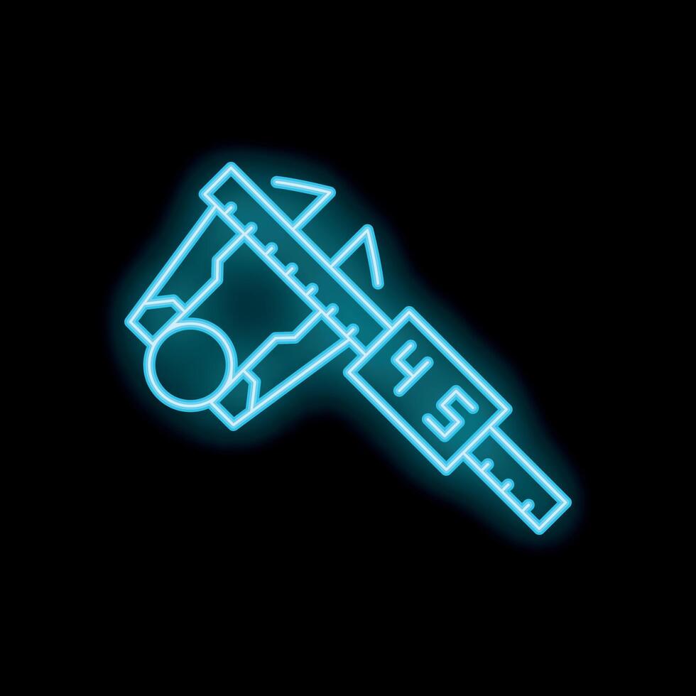 Glowing neon icon of vernier caliper measuring tool on black background vector