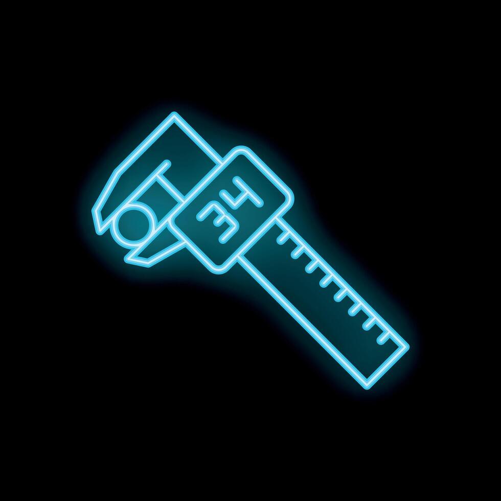 Neon vernier caliper measuring tool icon glowing on black background vector
