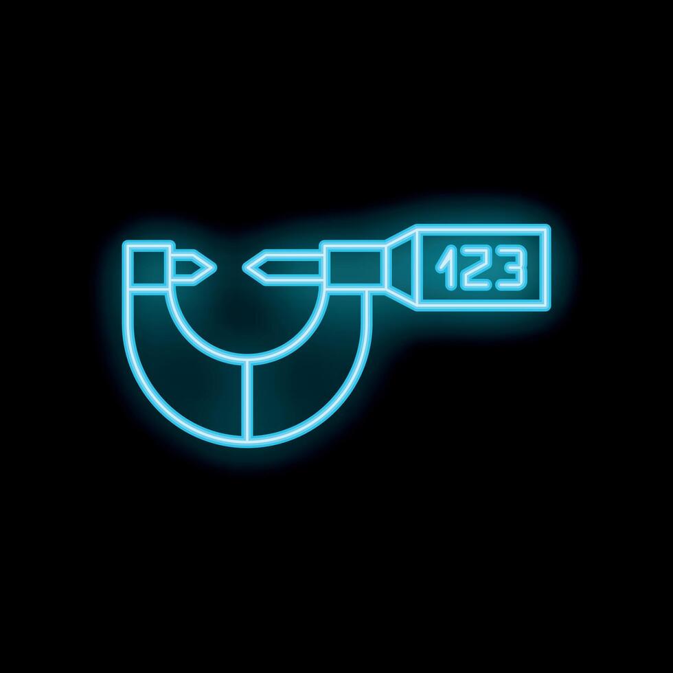 Neon icon of a caliper measuring tool glowing blue vector