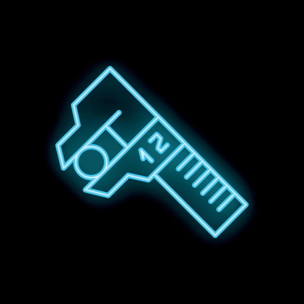 Neon caliper measuring tool icon glowing against a black background vector