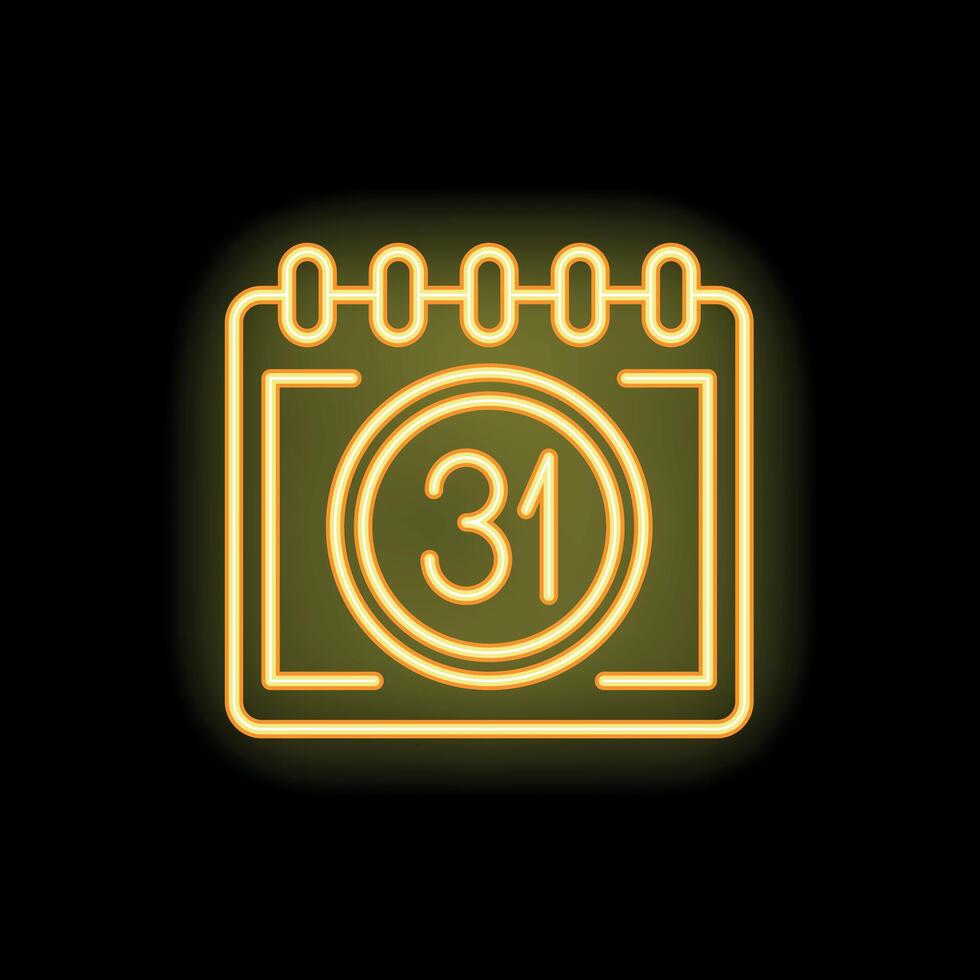 Neon calendar icon glowing on dark background showing the 31st vector