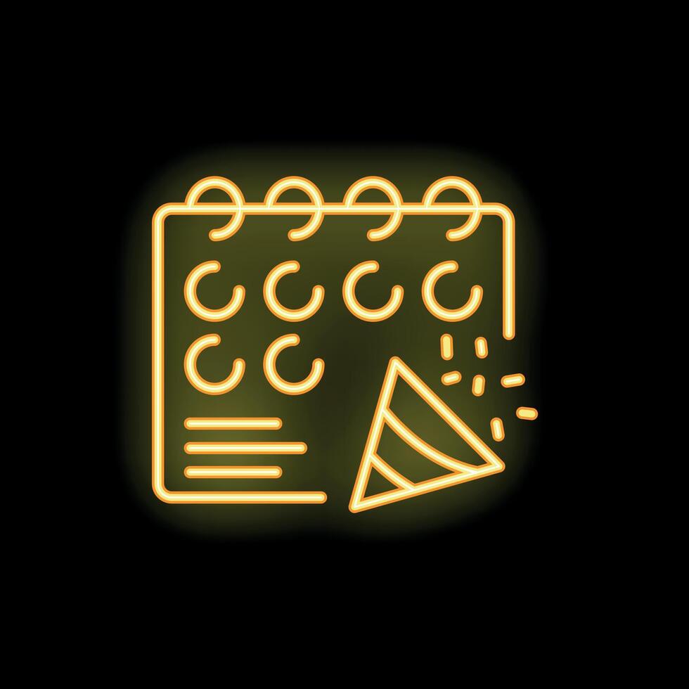 Neon yellow calendar icon indicating an important upcoming party date vector