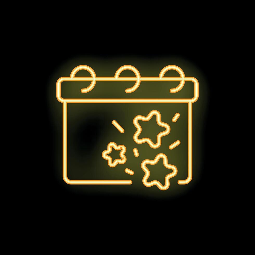 Neon yellow calendar with stars on a black background representing important dates vector