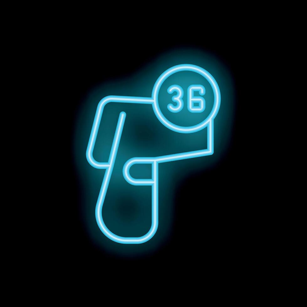 Neon icon of digital infrared thermometer showing normal body temperature vector