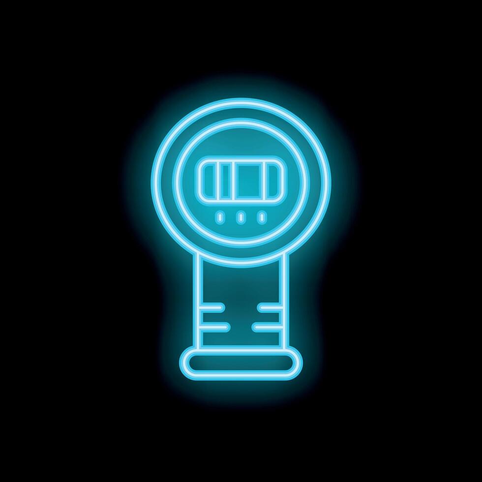 Neon electric meter icon glowing on dark background vector