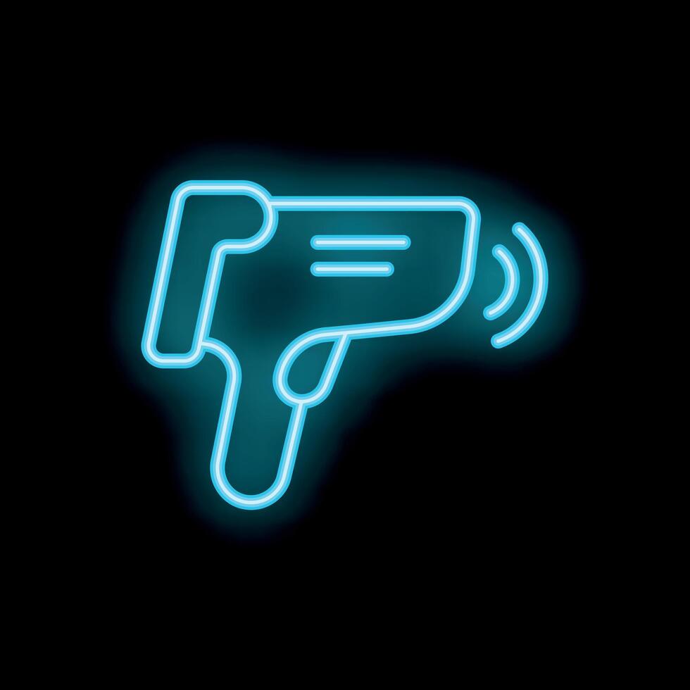 Neon icon of digital infrared thermometer showing temperature vector