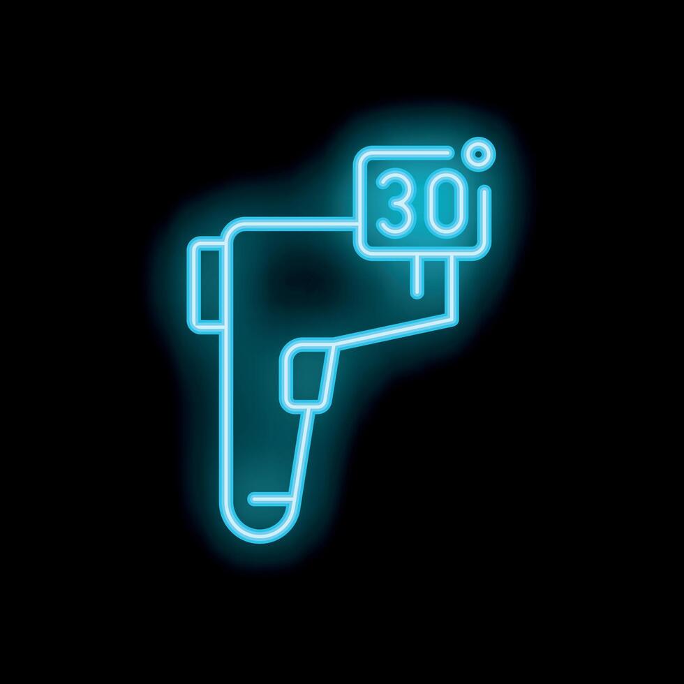 Blue neon sign of a contactless thermometer showing 30 degrees vector