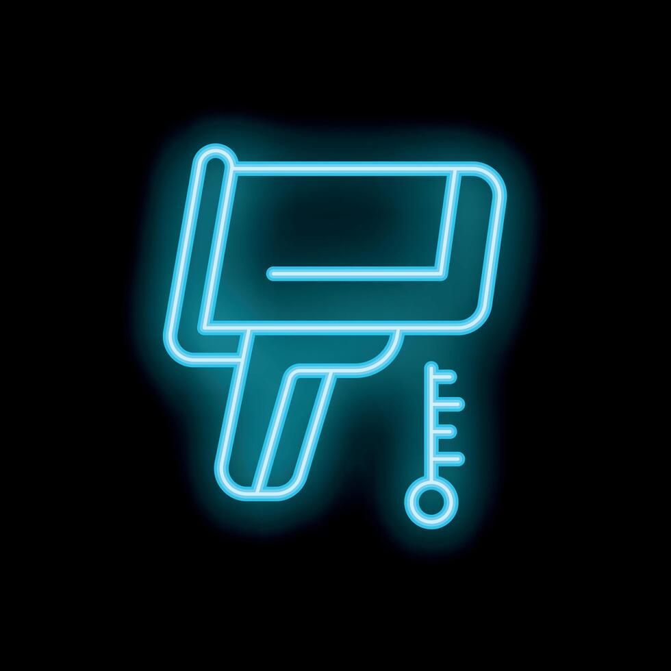 Neon icon of a digital infrared thermometer with high temperature reading vector