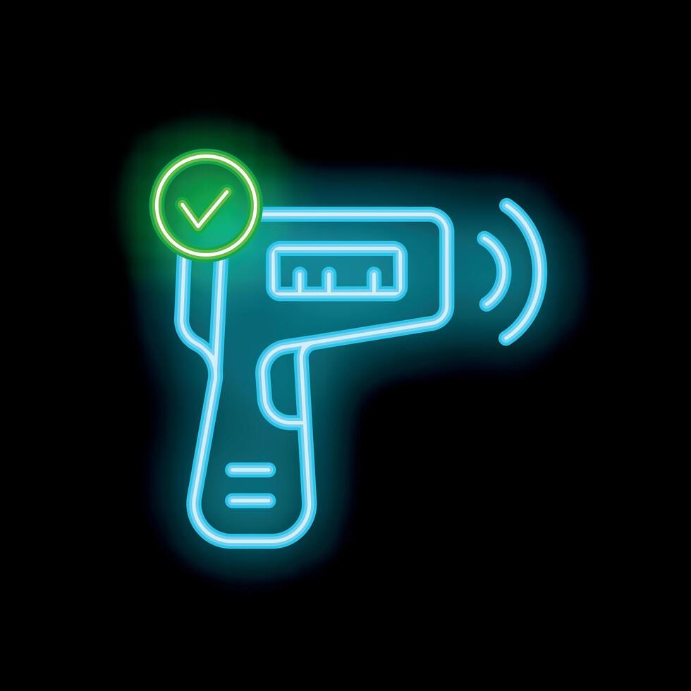 Neon icon of contactless thermometer showing normal temperature vector