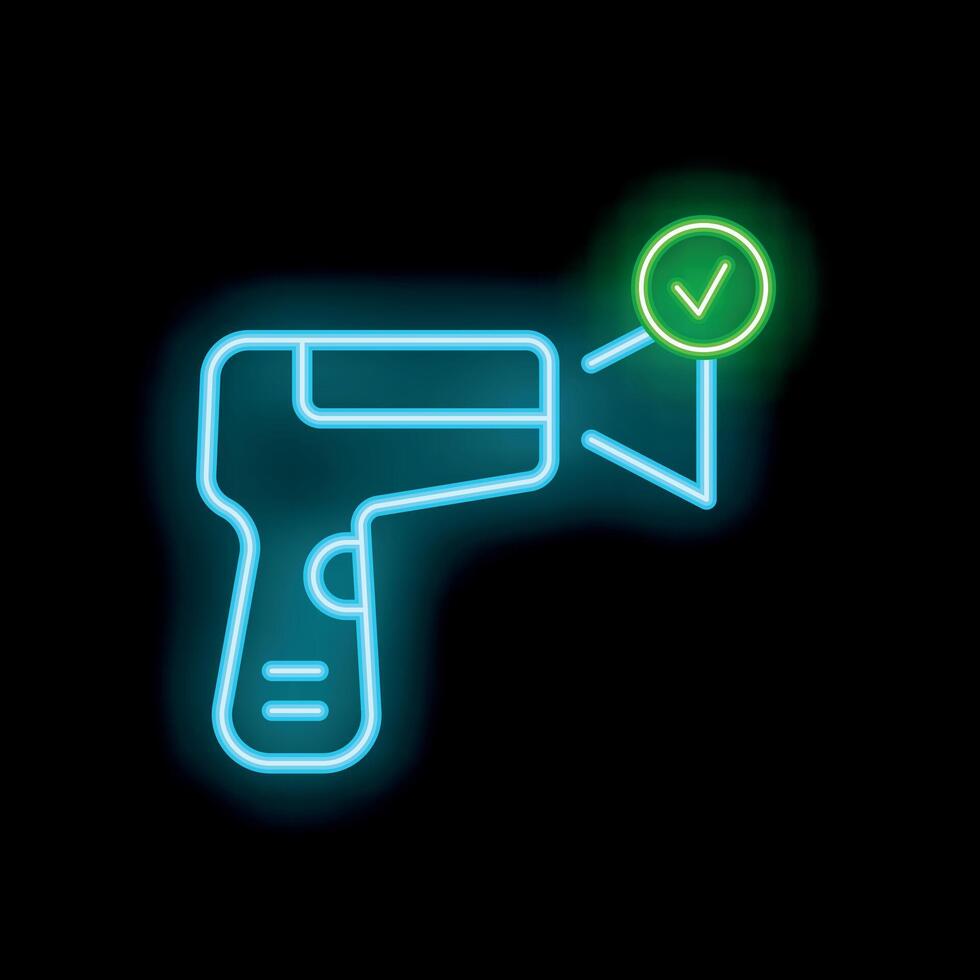 Neon sign of contactless digital infrared thermometer showing normal body temperature vector