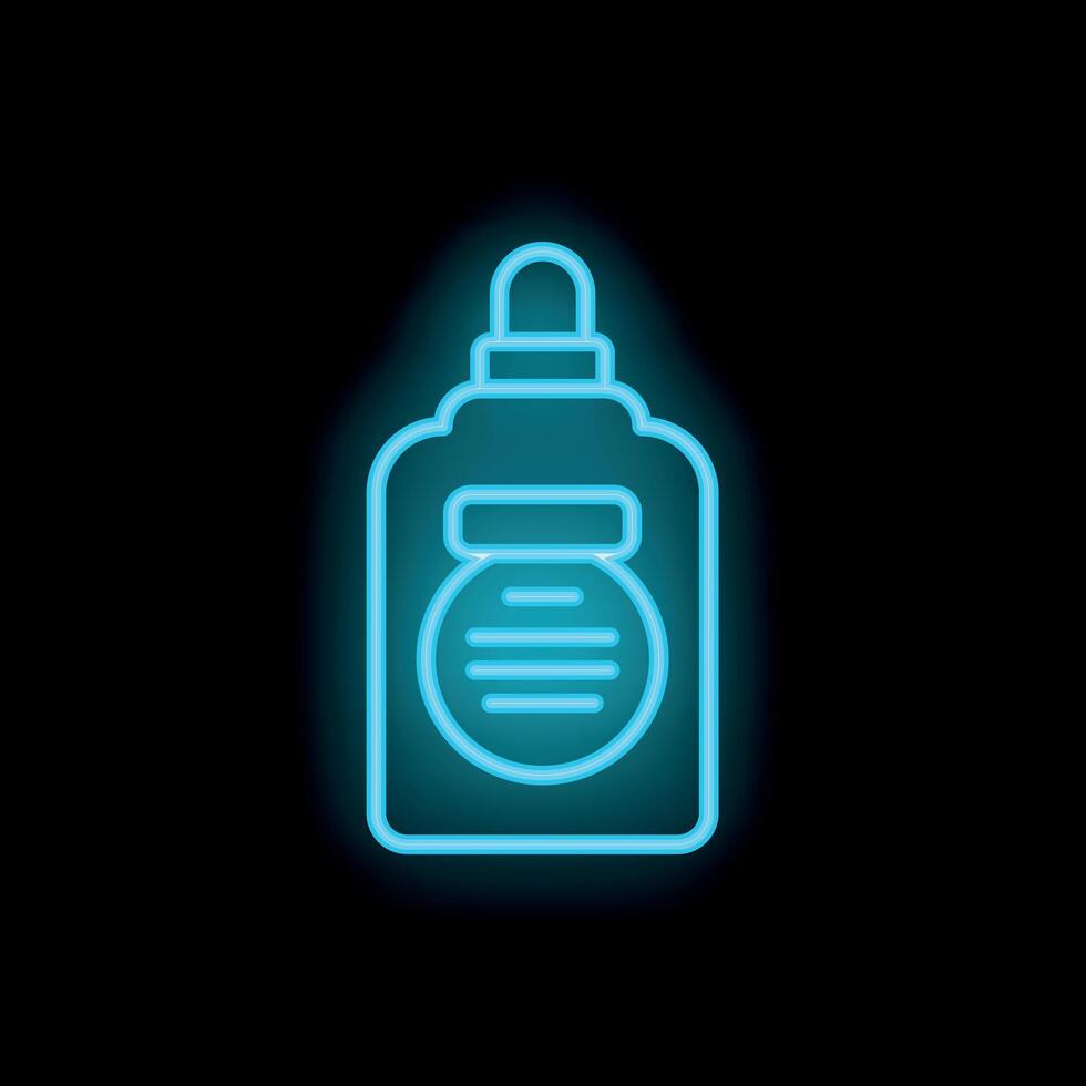 Neon cosmetic bottle shining on black background vector