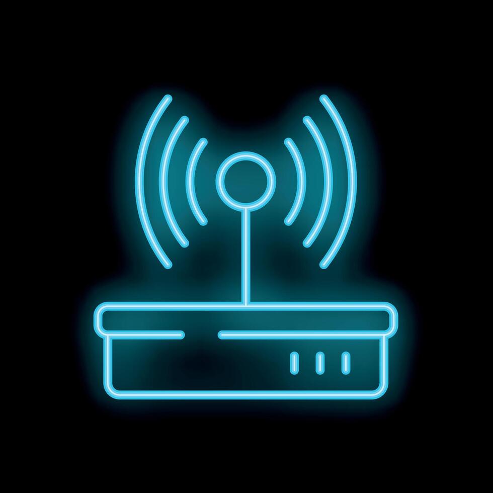 Neon wifi router sign glowing on black background vector