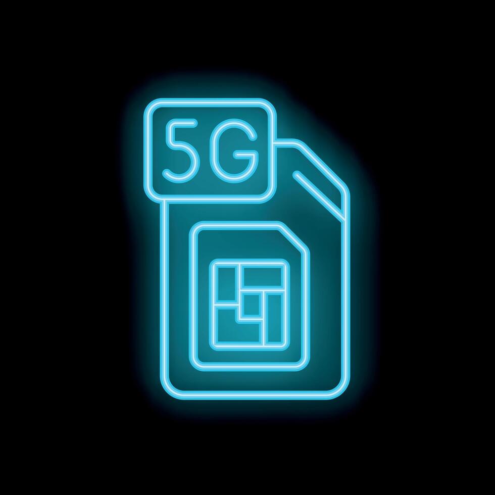 Neon 5g sim card icon glowing on black background vector