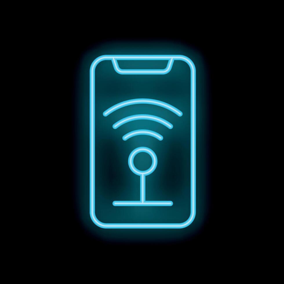 Neon smartphone showing wifi icon on black background vector