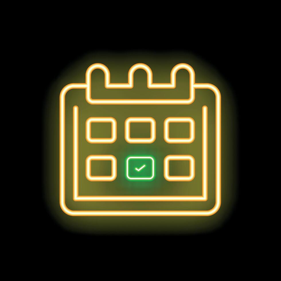Neon calendar icon showing check mark for appointment vector