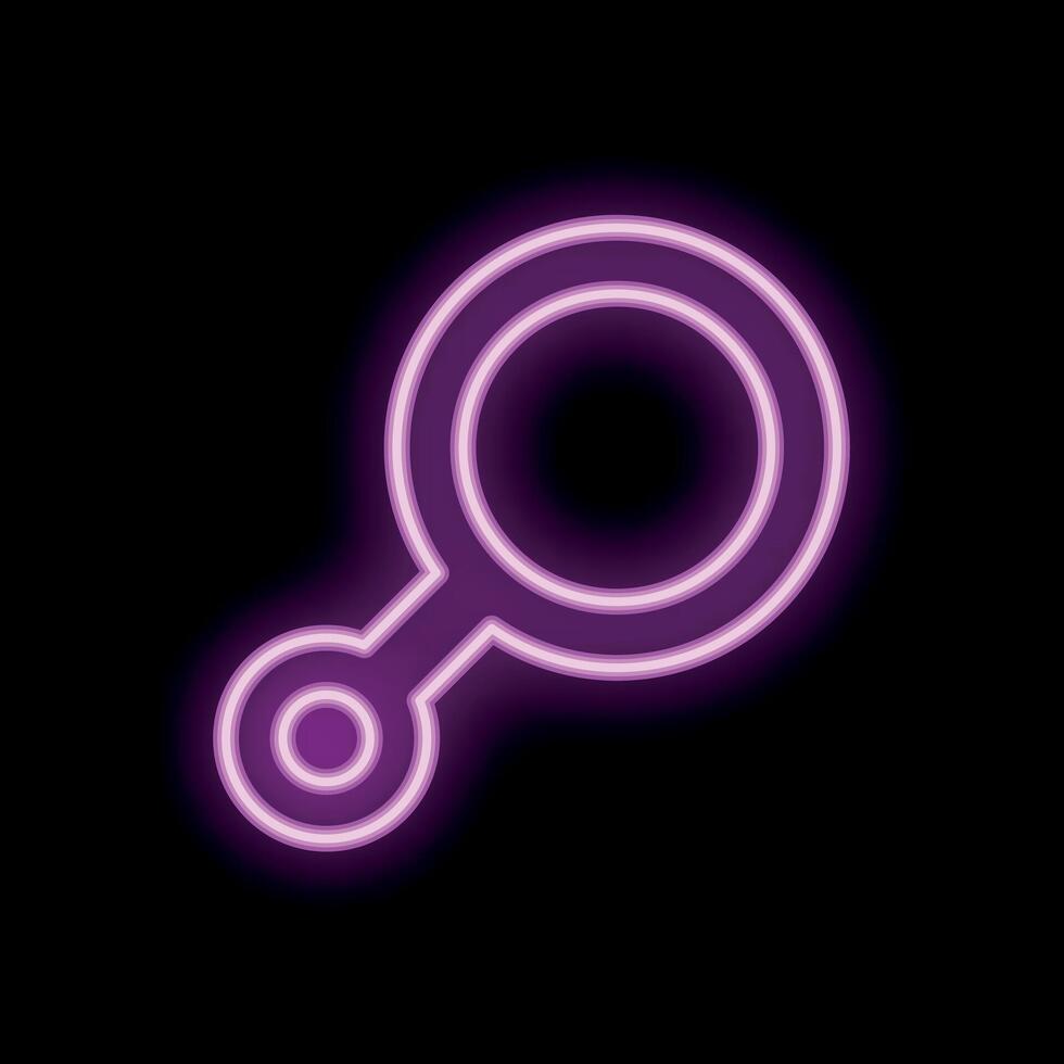 Bright pink neon search icon glowing in the dark vector
