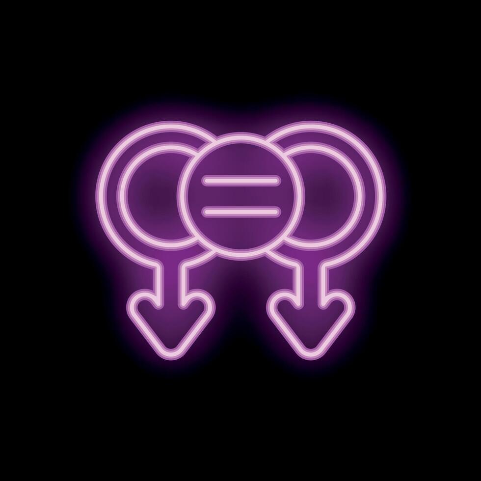 Neon pink gender equality symbol is glowing on a black background vector