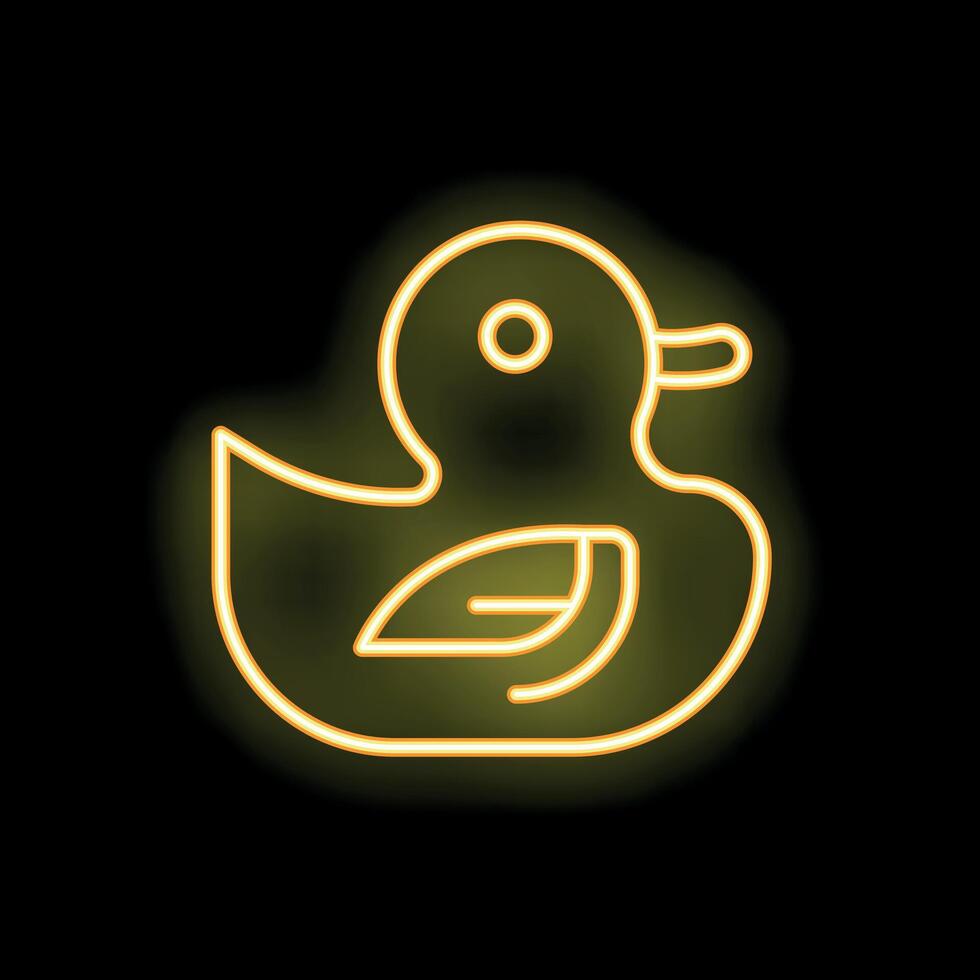 Yellow neon sign of a duck toy glowing on black background vector