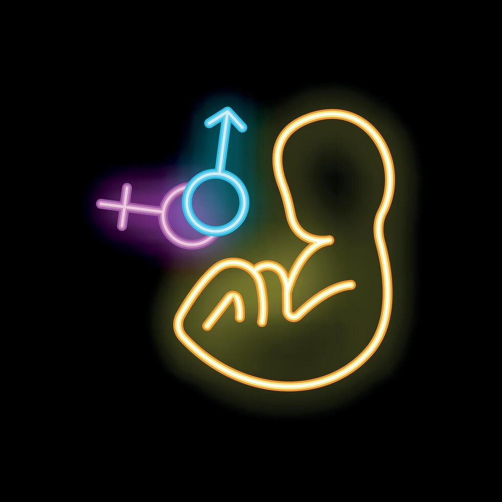 Neon sign representing human fetus with gender symbols for pro life movement vector
