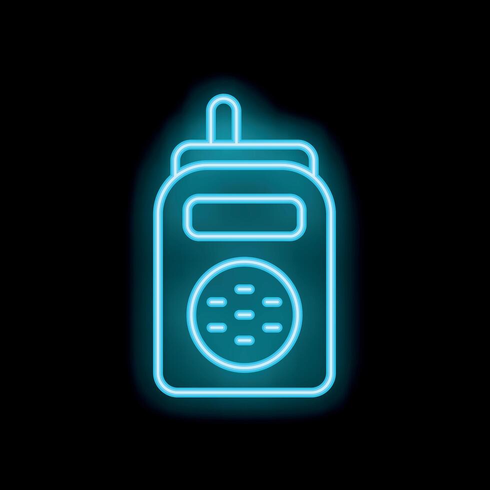 Blue neon walkie talkie radio communication device icon glowing on black background vector
